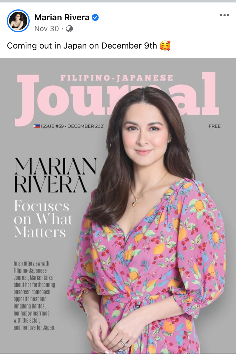 Filipino-Japanese Journal Lands on Marian Rivera’s Social Media Pages